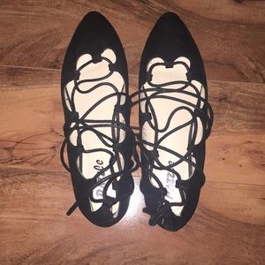 Black Lace up Flats with Pointed toe